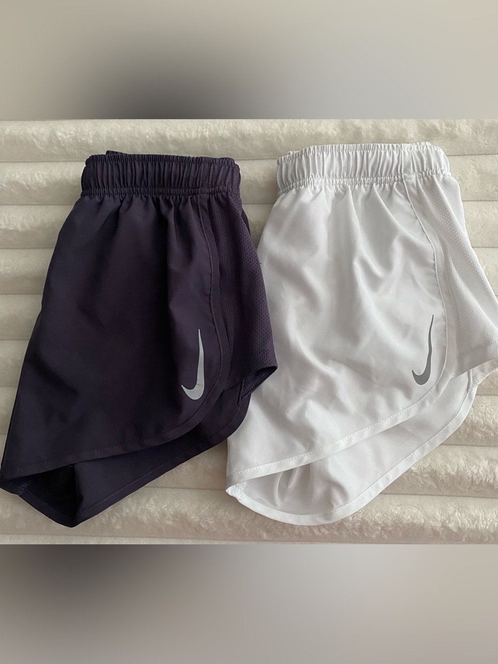 (2) NIKE Women’s Dri fit Running Shorts - New - Size Small  - White, Plum